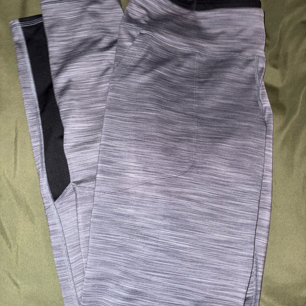 Heather Gray Under Armor Heat Gear Leggings with Black Side Panel